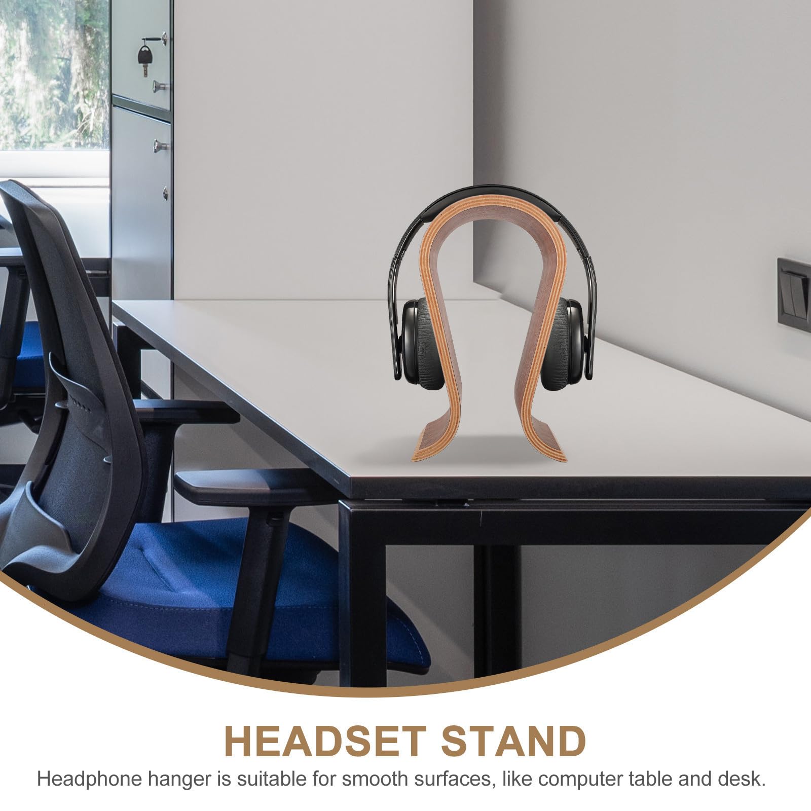 Mikinona Soporte para Auriculares de Madera Marrón Diseño en Forma, Compatible Auriculares Cubiertos, Colgador Resistente para Escritorio Gaming