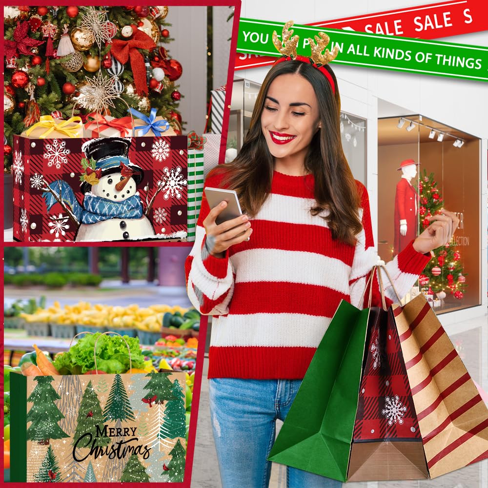 DULEFUN 12 extra große Weihnachts-Geschenktüten, Kraftpapiertüten zum Verpacken von Weihnachtsgeschenken, Partygeschenken