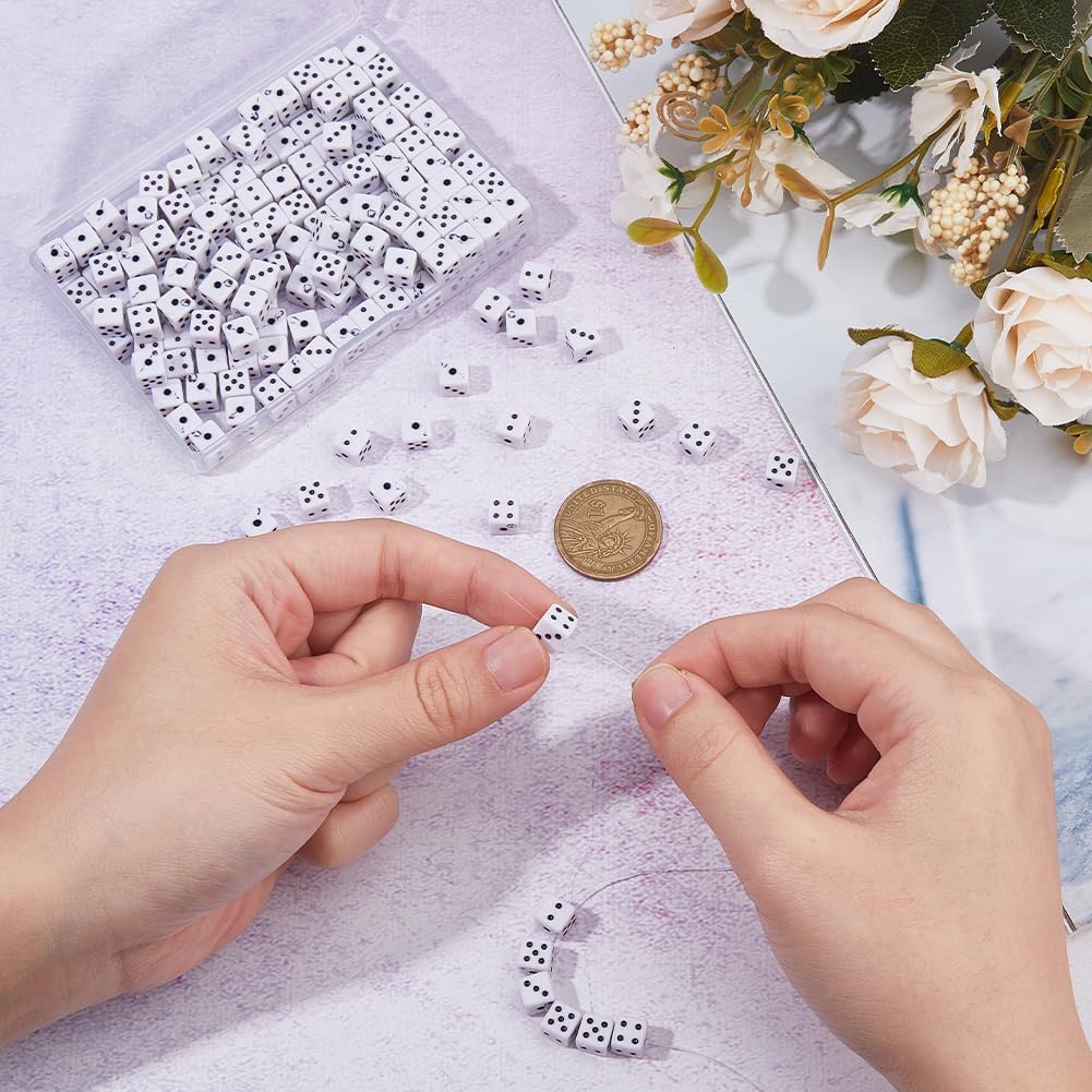DICOSMETIC 200Pcs Dice Beads Bulk Acrylic Dice Spacer Beads Cube Square Loose Bead White Roll of Dice Bead for DIY Necklaces Bracelets Earrings Jewelry Making - Image 3