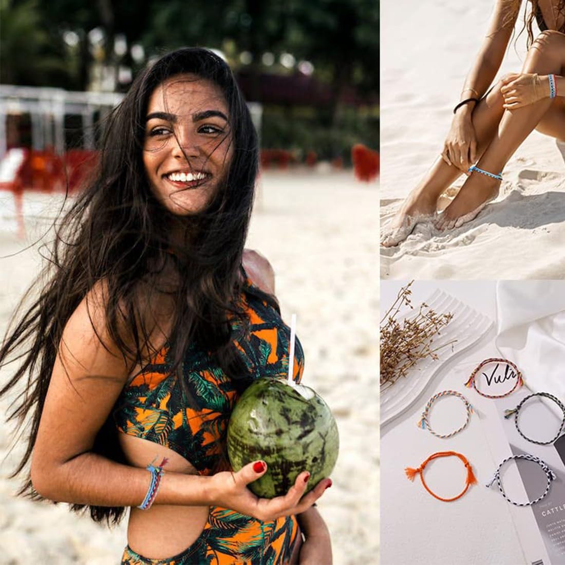 10 Pezzi Braccialetti Caviglia Surfer Set Unisex - Stile Boho Hippie Etnico - Accessori Fatti a Mano per Feste in Spiaggia - Impermeabili e Regolabili.