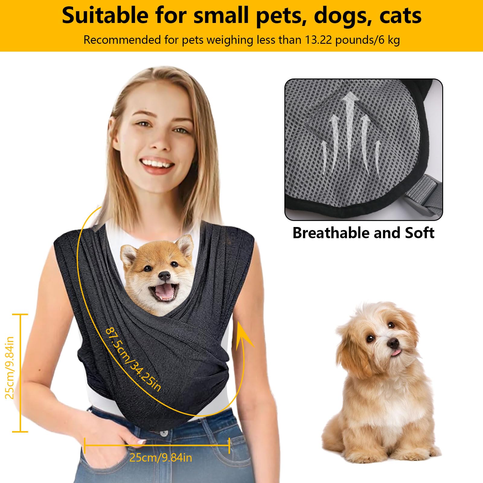 Trendecor Hondendraagdoek Voor Kleine Honden – Tot 9 Kg – Verstelbare Riem – Handsfree – Grijs – Ook Voor Katten – Comfortabel En Ergonomisch