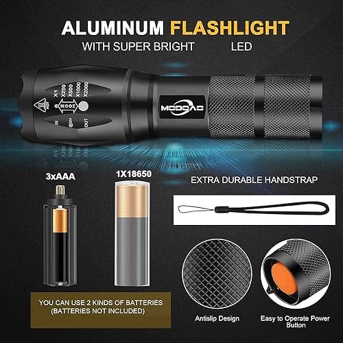 Miniatura 2 de Linterna LED de alto lúmenes, brillante, con zoom, impermeable, potente, linterna LED táctica de emergencia para el hogar y 5 modos, linterna para