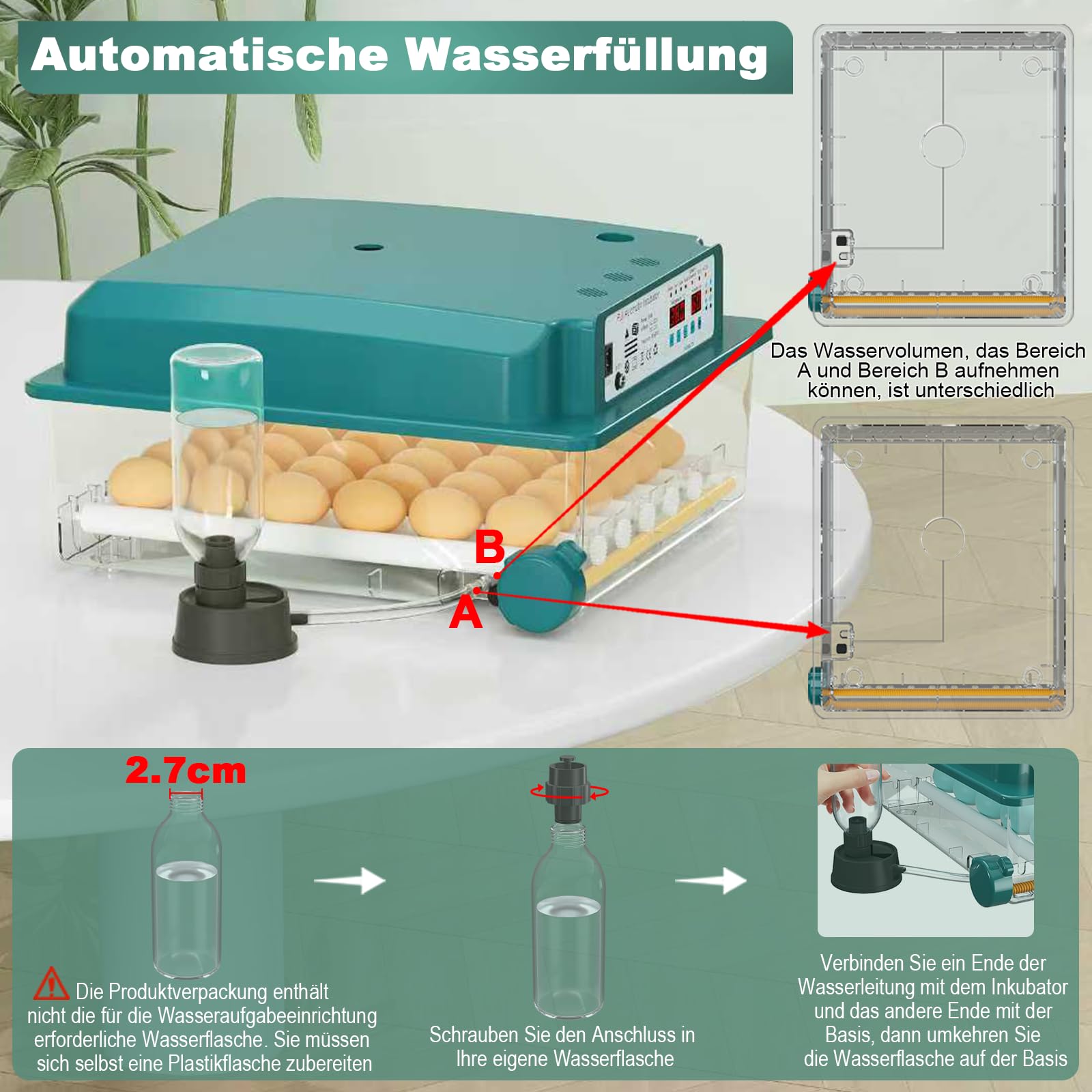 CoInceptus Brutautomat Vollautomatisch, Inkubator Hühner 24-36 Eier mit Automatischem Eierwenden und Automatischer Wasserzugabe, Brutkasten Hühner mit Vier Automatischen Inkubationsmodi