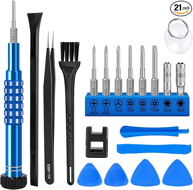 GISVAR Repair Tool Kit for Nintendo Xbox Switch PS3 PS4 PS5 Controller, 21PCS with Y2,T6H,T8H,T10H, Ph00,PH000, Torx Security Screwdriver with G3.8 G4.5, Cleaning Tool bag for Controller and Console