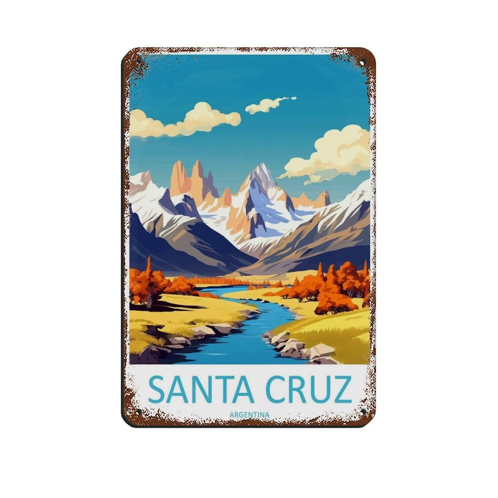 Santa Cruz Travel Art Argentina Travel Poster (2) Retro Poster Metal Tin Sign Chic Art Retro Iron Painting Bar People Cave Cafe Family Garage Poster Wall Decoration 8x12inch(20x30cm)