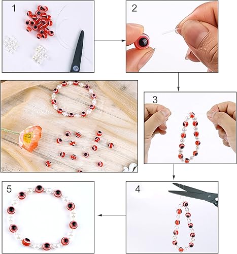 Miniatura 3 de Savita 100 cuentas rojas de ojo malvado, cuentas de resina hechas a mano para hacer pulseras, collares, joyas (0.4 pulgadas)
