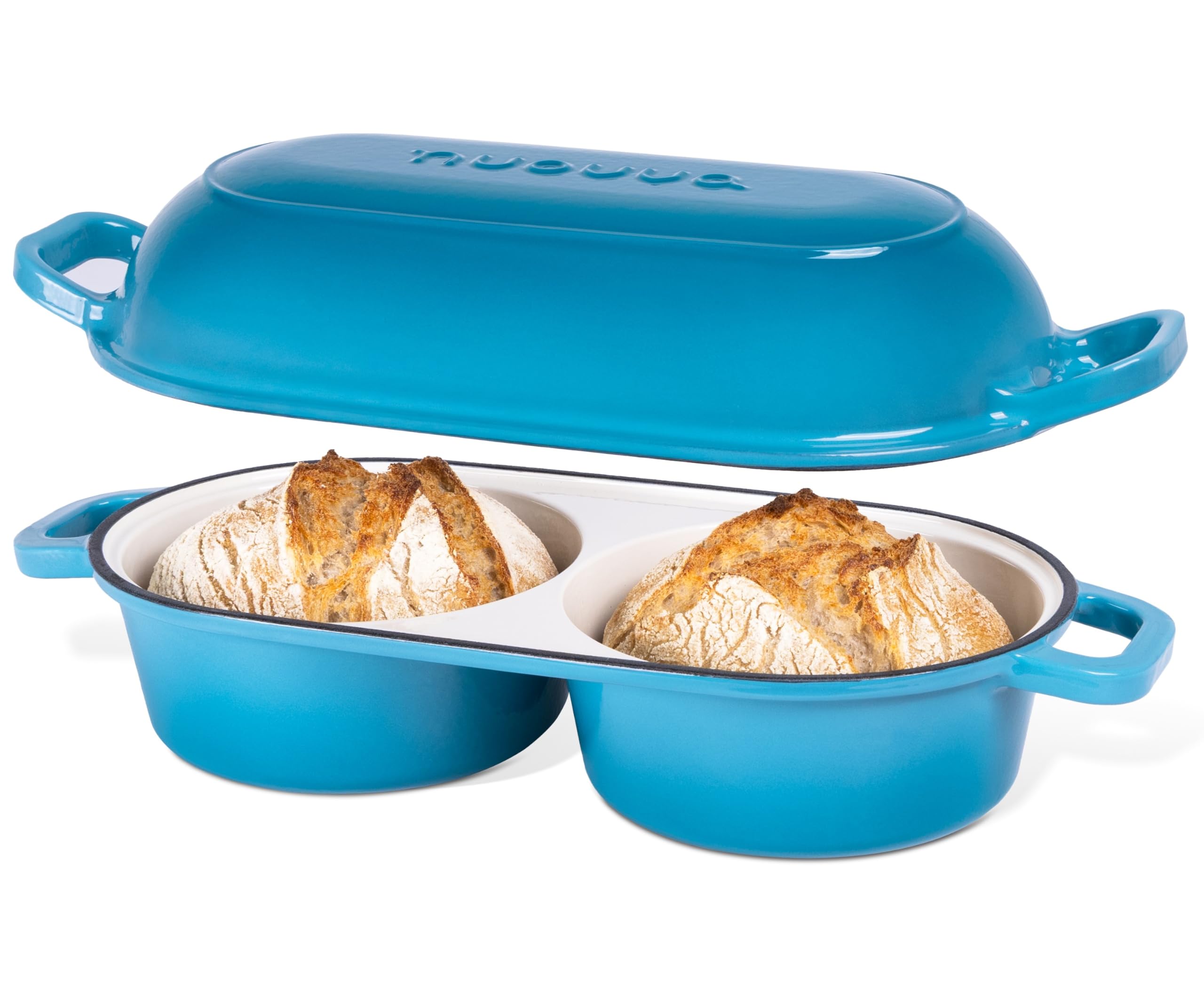 Dutch Oven For Sourdough Bread Baking – Enamelled Cast Iron Bread Loaf Pot – 500°F Oven Safe Non Stick Bread Pot – Double Round Loaf Space, 16.5cm