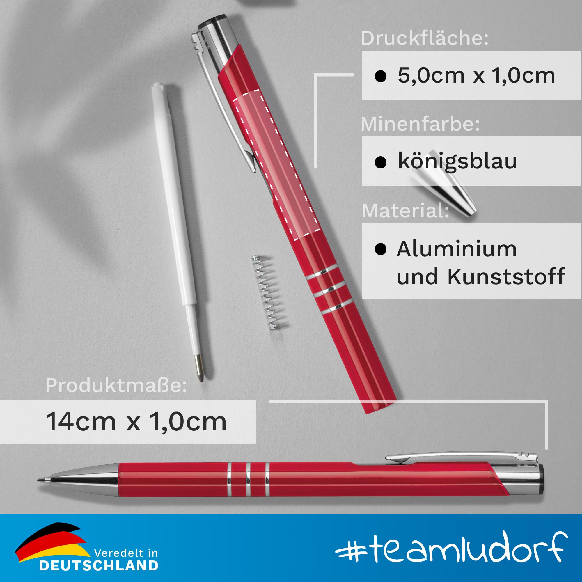 50x DELTA UNI LACKIERT Metall-Kugelschreiber mit Wunsch-Gravur - Personalisierte Kulis - Stift mit Namen - 16 Farben & 20 Schriftarten - 50 Stück - Rot