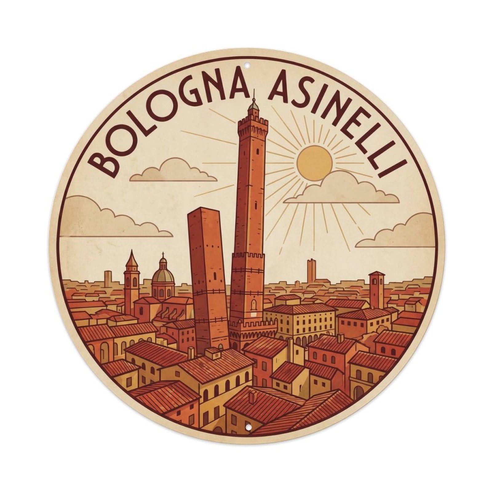 Bologna Italy Heritage City Travel Asinelli Vintage Metal Tin Sign