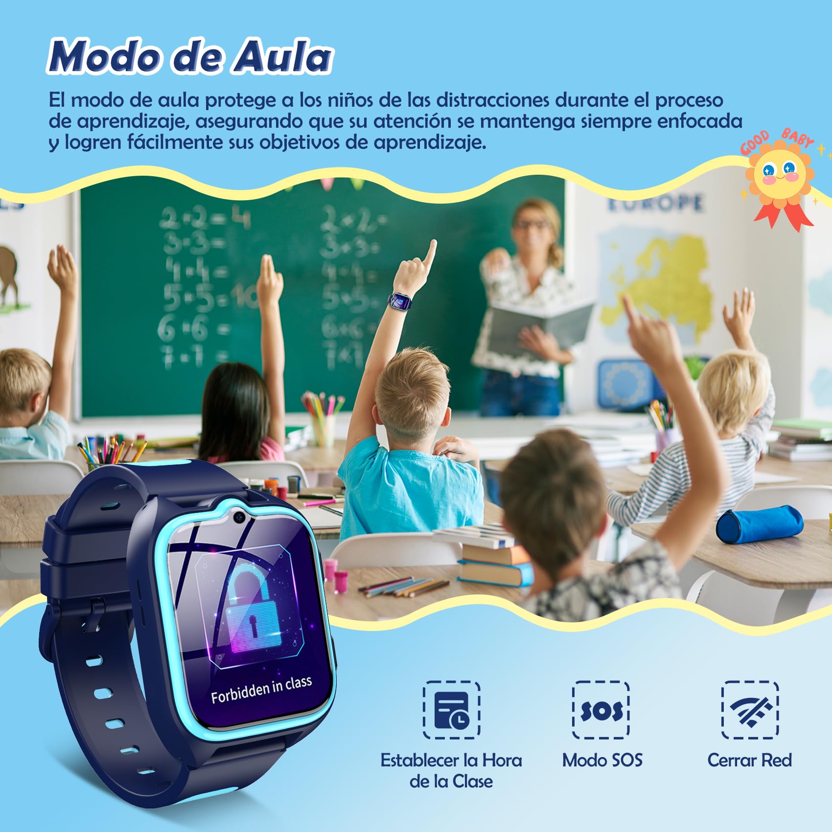 Reloj Inteligente Niño 4G, Smartwatch Niños con GPS, Videollamadas, Ilamadas, Chat de Voz, Modo Escuela, SOS, 1.75" Smartwatch con Linterna, Cámara, Podómetro, Calculadora, Reloj Niño y Niñas