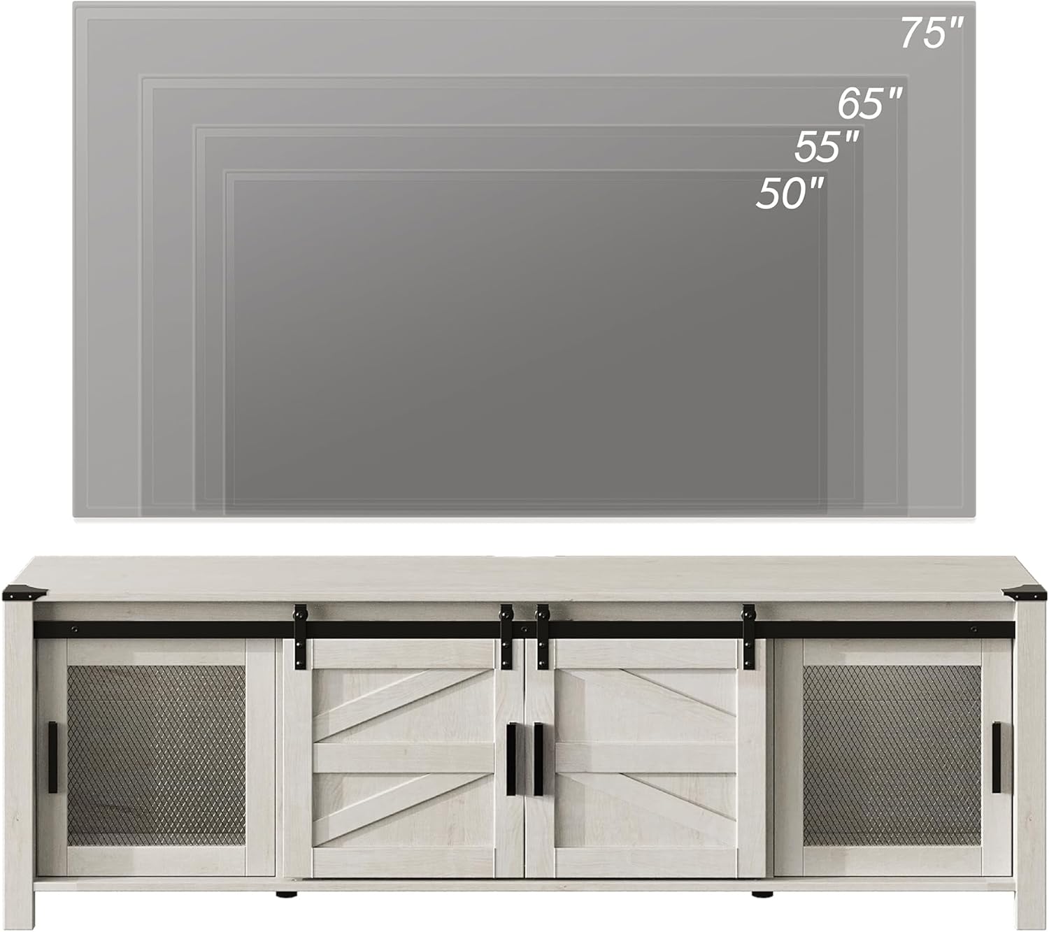 WAMPAT Farmhouse TV Stand for ups to 75 inch TV,Sliding Barn Door Entertainment Center Media TV Console Table with Storage Shelf for Living Room Bedroom, Antique White