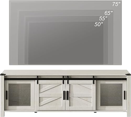 Miniatura 3 de WAMPAT Soporte de TV de 70 pulgadas con puertas de malla, soporte de TV de granja para TV de 75 pulgadas, centro de entretenimiento con estante