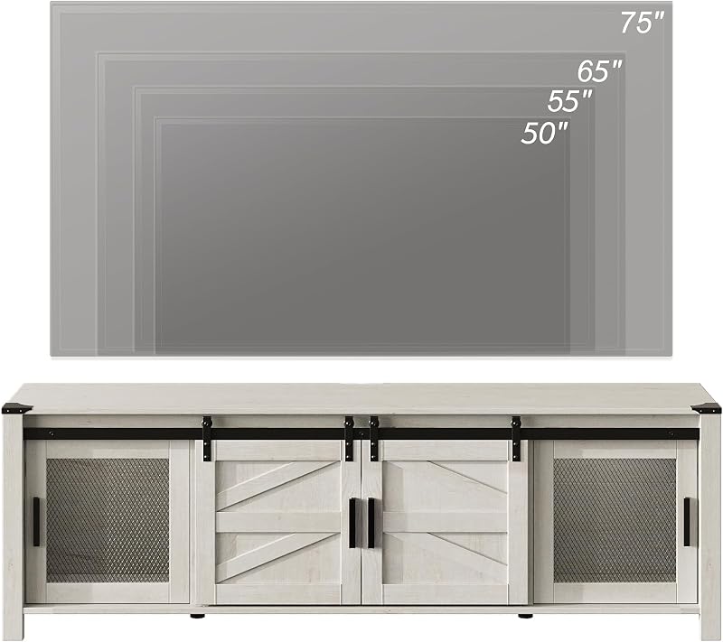 WAMPAT Farmhouse TV Stand for 75" TV, Antique White image 3