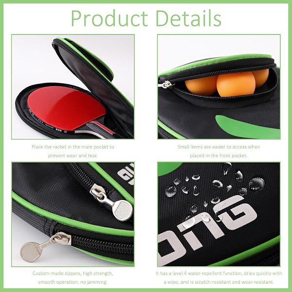 Custodia per racchetta da ping pong con scomparto per palla, custodia per racchette da ping pong, borsa da ping pong, custodia per racchette da ping pong, custodia per 2 racchette e 3 palline - 3