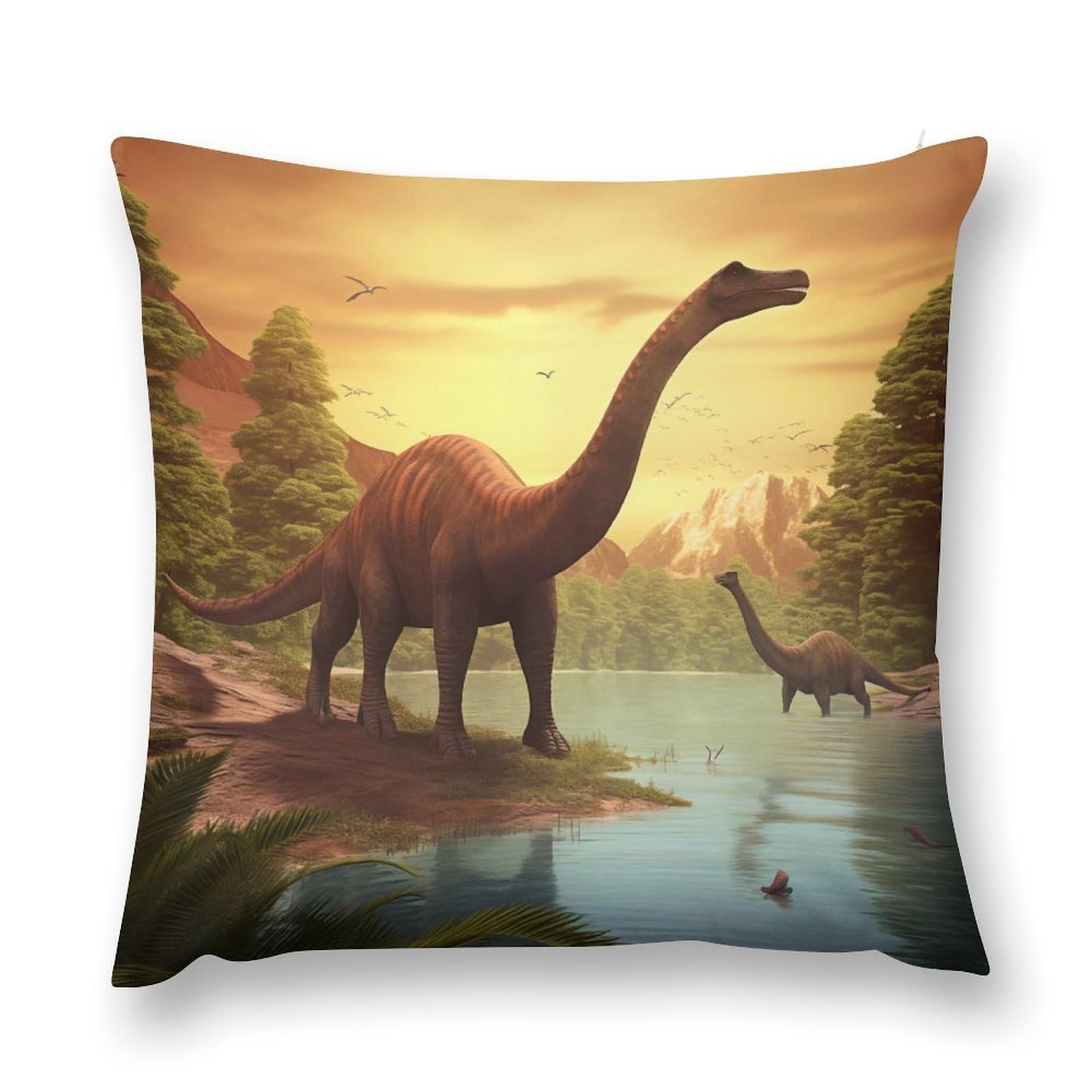 moderw Kids Dinosaur Throw Pillow Cover, Dinos Animal Jungle Primeval Forest Fantasy Landscape Pillowcases Couch Sofa Cushion Case for Home Decor Boys Bed 18x18inch