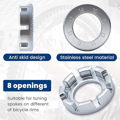 Miniatura 3 de Llaves de radios de bicicleta, kit de herramientas de radios para bicicleta con 9 palancas de neumáticos de bicicleta, llave de radios con mango de