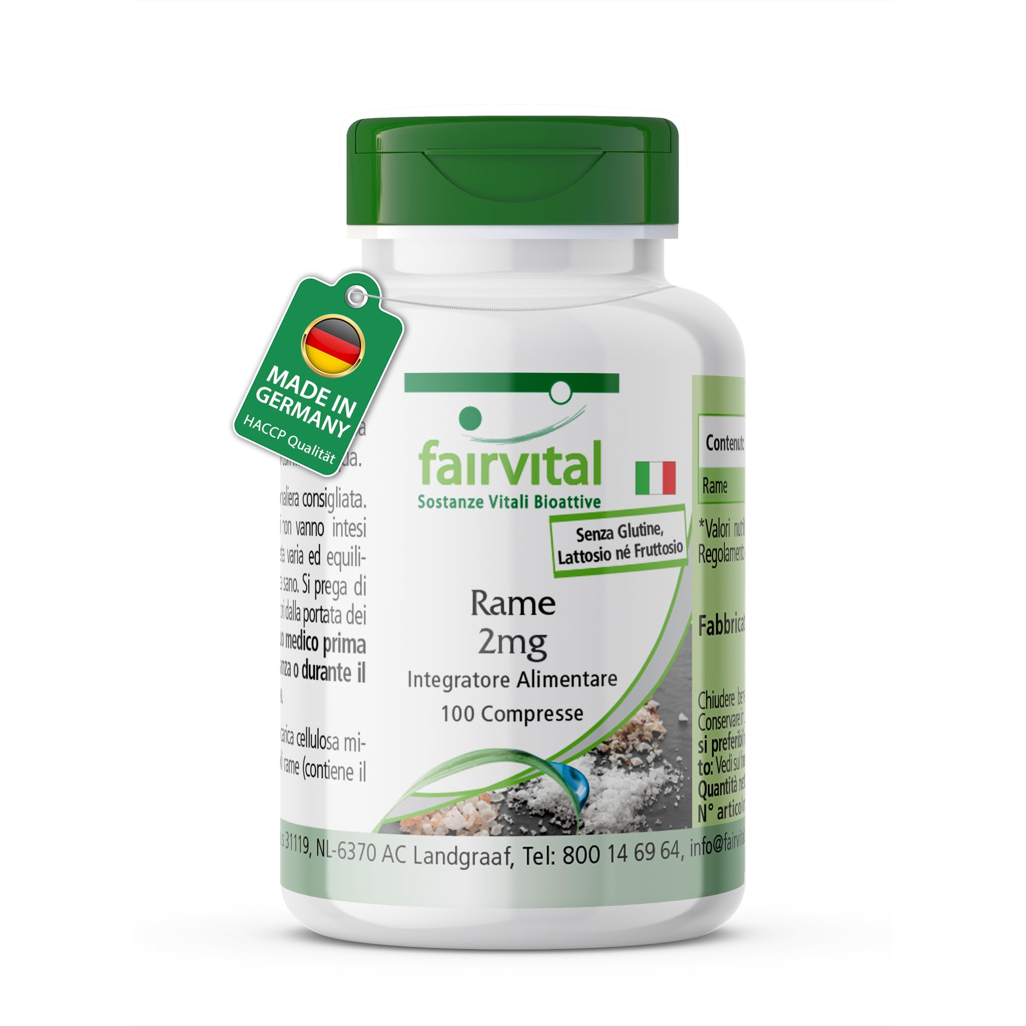 fairvital Compresse di rame 2 mg, ALTO DOSAGGIO, integratore alimentare a base di bisglicinato di rame, vegano, 100 compresse, facili da deglutire