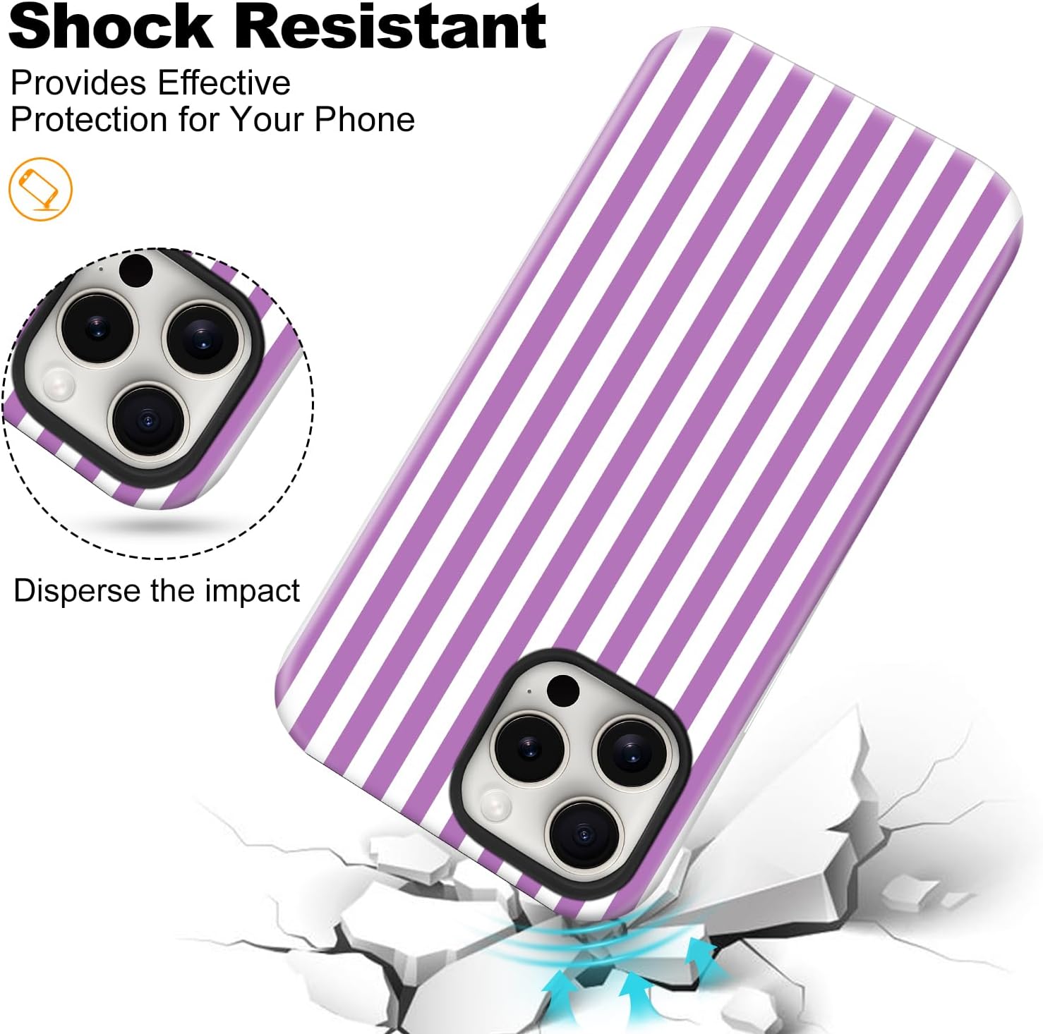 Magnetic for iPhone 13/14 Case Cute Stripes Phone Case, Shockproof Slim TPU and Hard PC Protective Phone Cover Compatible with MagSafe Designed for Women Girls, Purple thumbnail