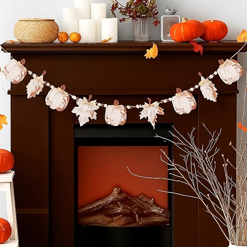 Yalikop 6.9 ft Fall Garland Wood Bead Banner with Pumpkin