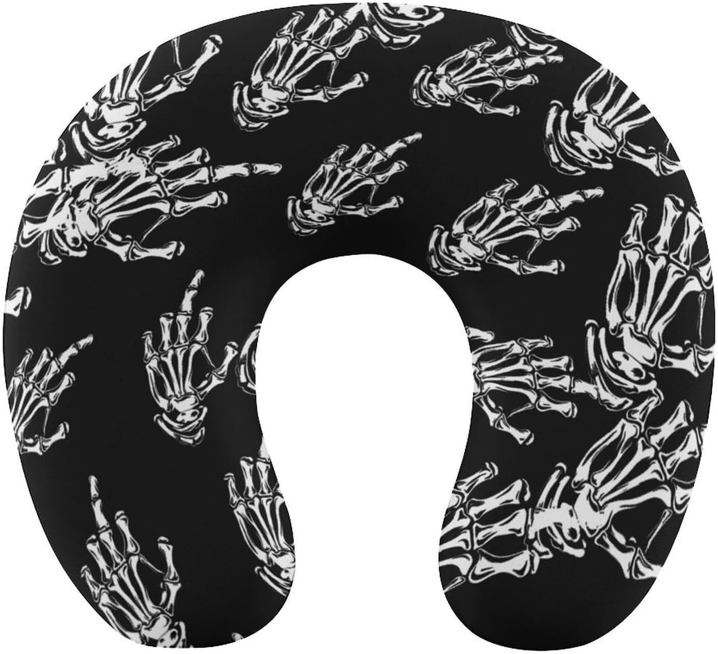 Skull Middle Finger Travel Pillow U Shape Neck Pillow Washable Pillowcase for Sleeping Chair
