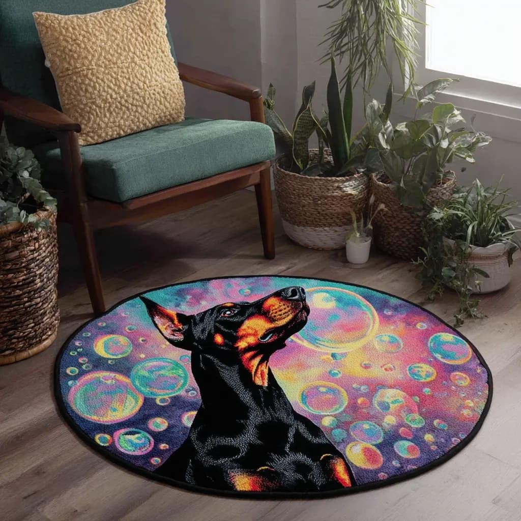 Round Latch Hook Rug Kits Doberman For Adults And Starter 50*50Cm