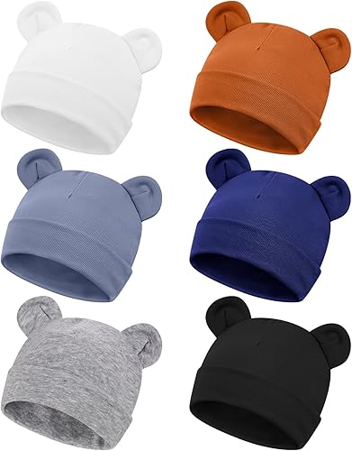 Toulite 6 unidades de gorros prematuros de algodón para bebés prematuros gorros de bebé lindo gorro de oso orejas de hospital para bebés prematuros
