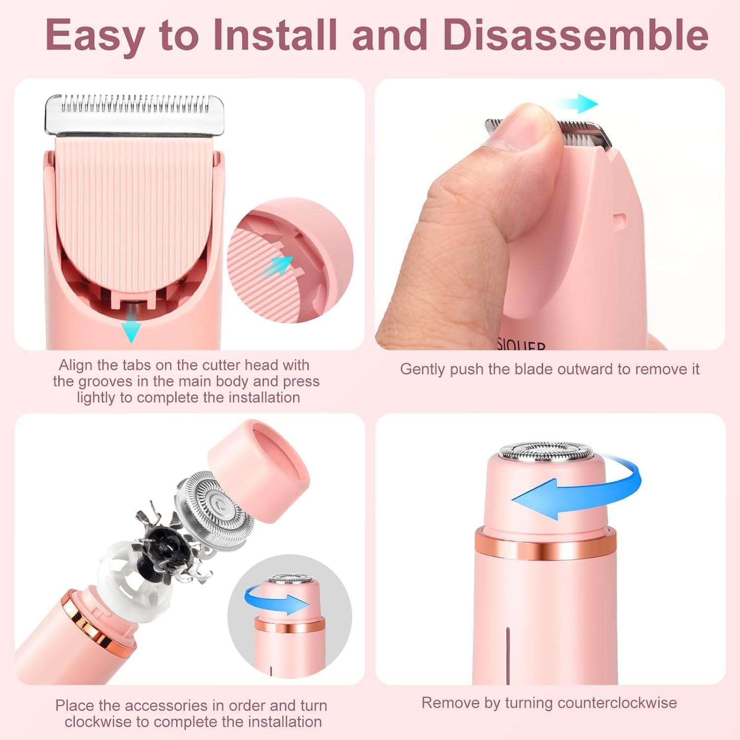 Bikini Trimmer for Women - Painless Electric Razors with Dual-Head for Silk Skin, 2-in-1 Women's Body Shaver USB Charge Waterproof Painless Electric Razors for Silk Skin (Pink)