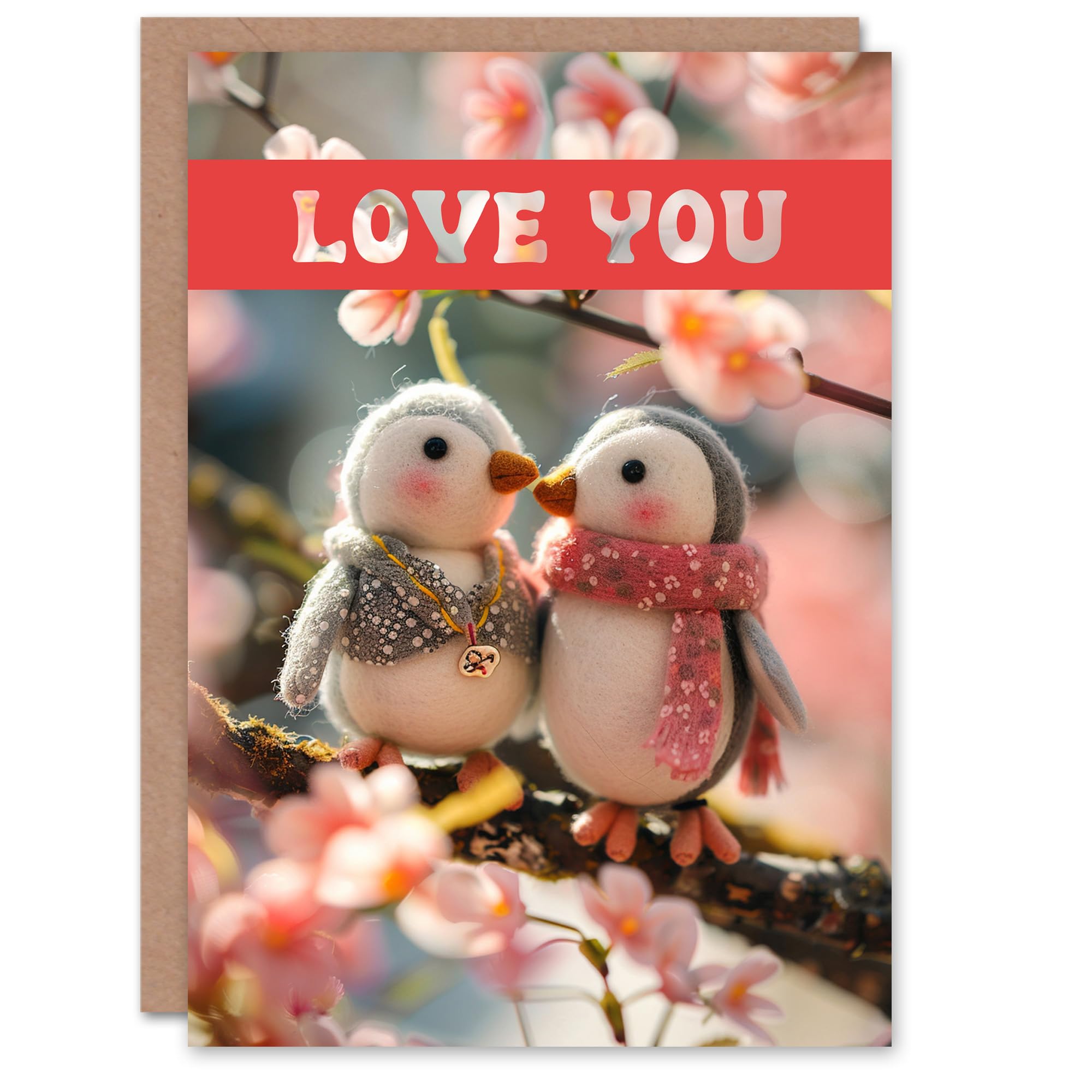 Artery8 - Greeting Card - Valentine's Day Card - Felt Penguins - Pink