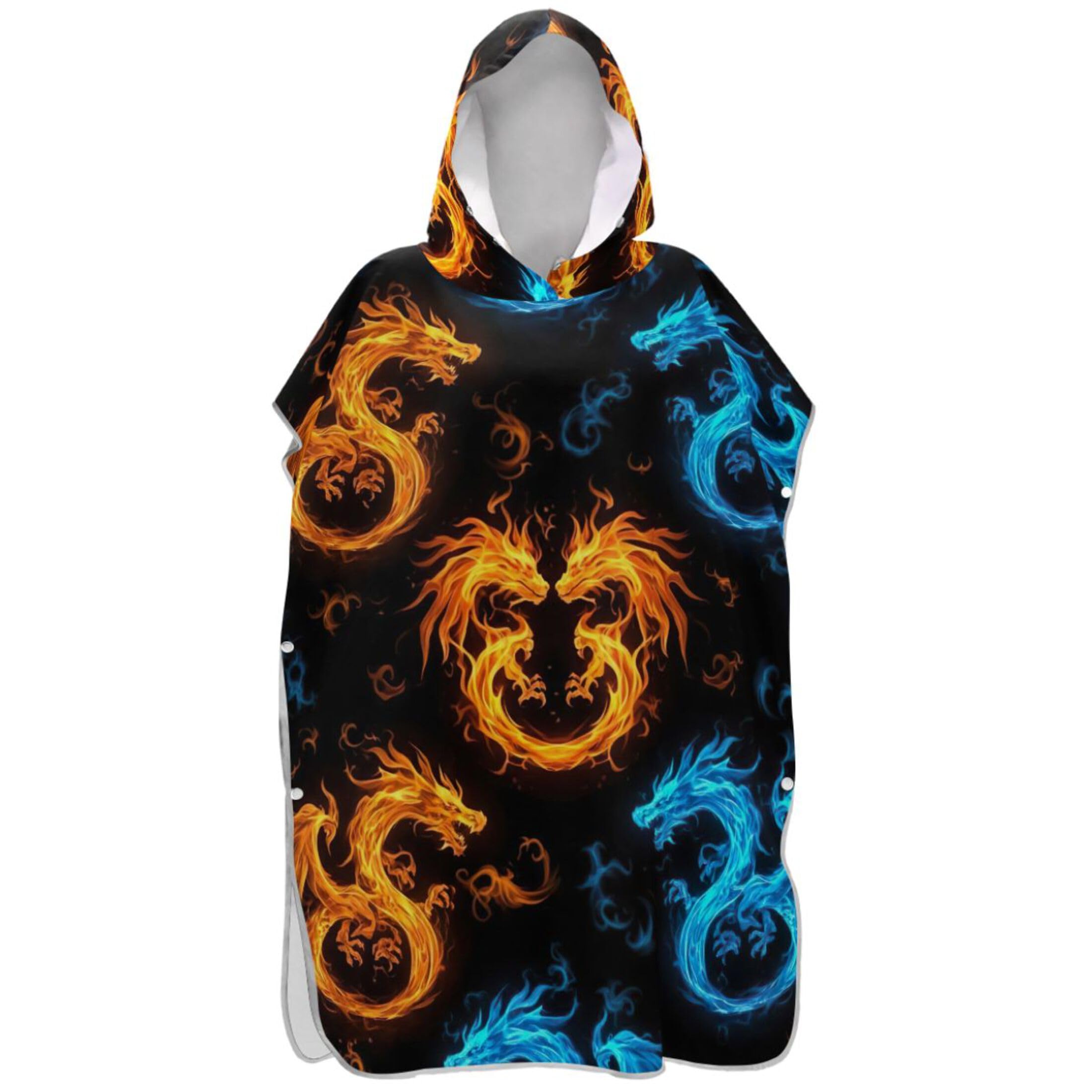 Poncho de plage pour homme avec motif dragons jaunes et bleues cape de bain