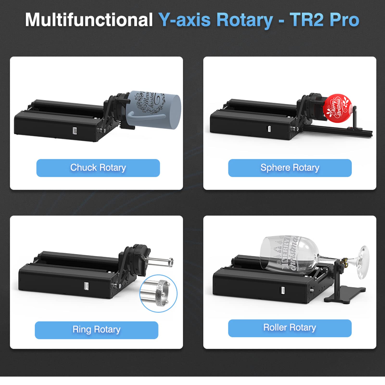 Modulo Rotante Per Incisore Laser - TR2 Pro Attacco Rotante 4 in 1, Incisione di Oggetti Cilindrici, Strumento Per Incidere Tumbler E Anelli, Macchina Per Incidere Laser Per TTS-25, TTS-55