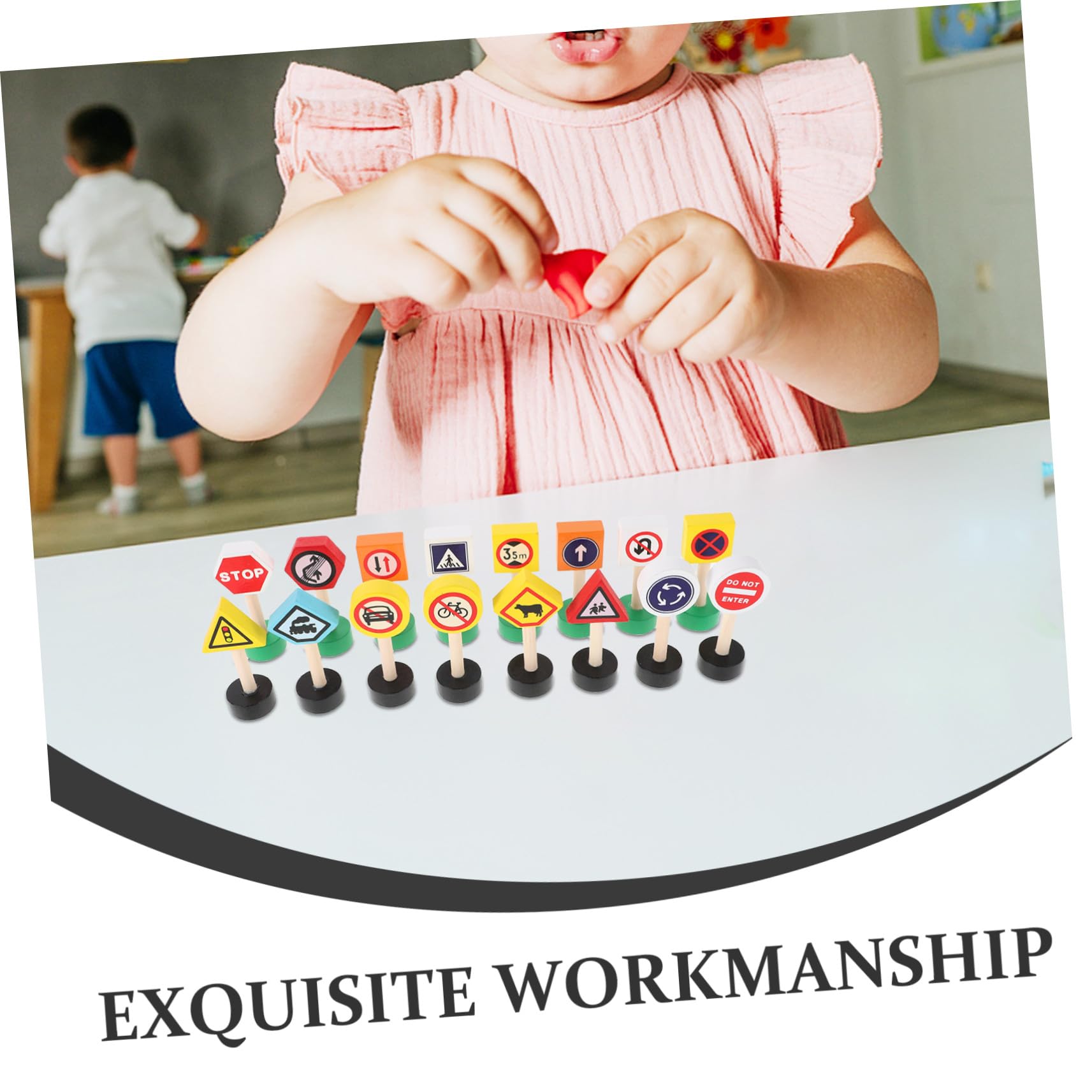 Ensemble de Jeu Panneau Signalisation Garçon et Filles en Bois 16pcs, Jouet Éducatif Coloré et Créatif pour Apprentissage Interactif Sécurisé à Domicile Classe