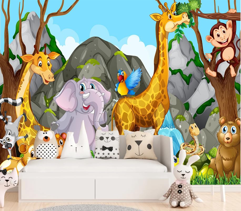 Image of Cartoon Design Kids Theme Vinyl Poster Animals Wallpaper Wall Sticker for Home Decor, Living Room, Bedroom,Kids Room, Play Room (Self Adhesive Vinyl, 3x4 feet i.e 36x48 inch) 01