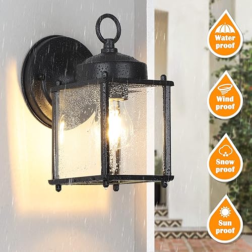 Miniatura 5 de Farol de pared para exteriores, luminarias de aplique de pared impermeable exterior, iluminación de pared negra para puerta delantera con pantalla