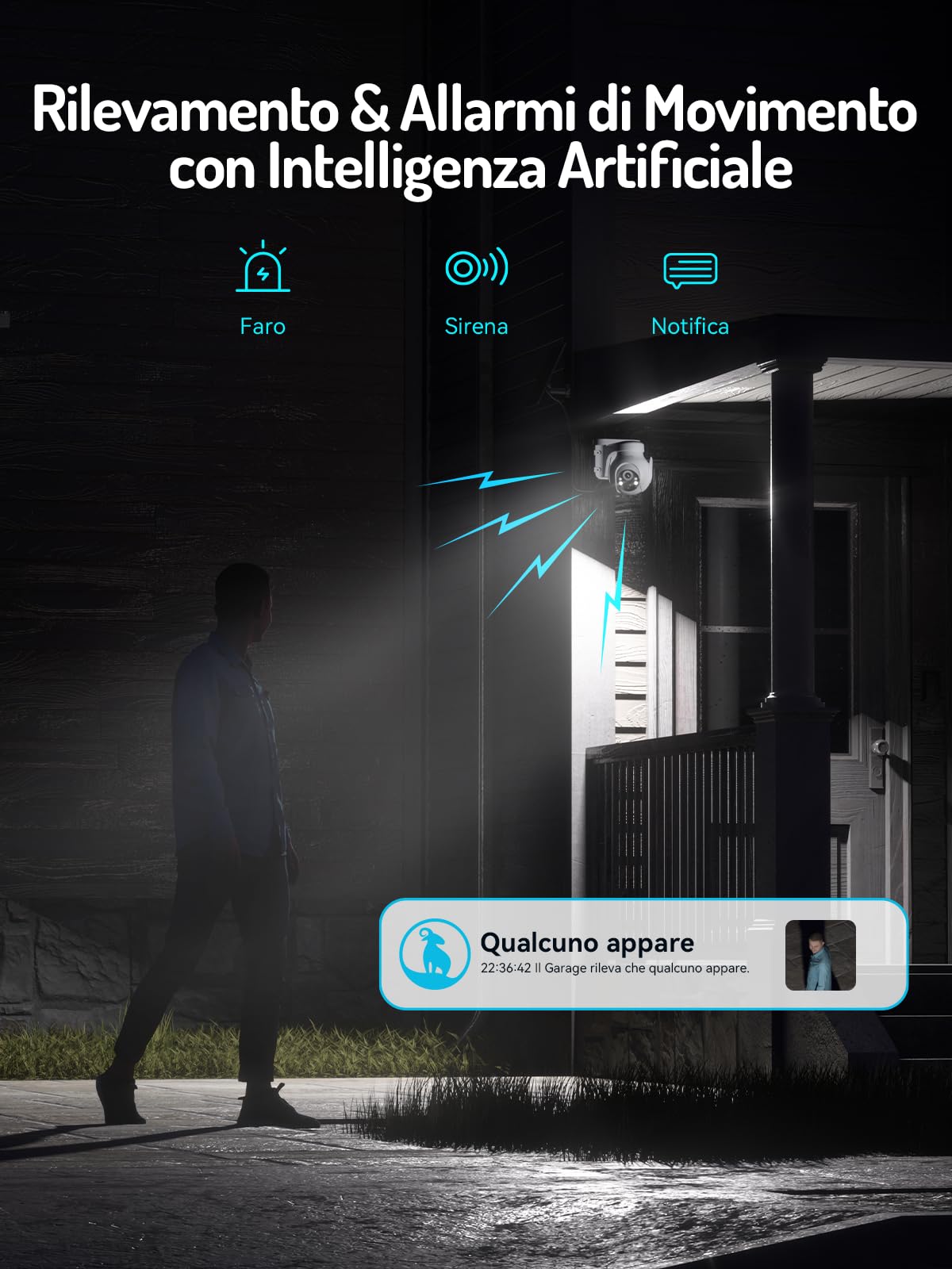 blurams 2K Telecamera Esterno con Pannello Solare - 3MP, Senza fili, WiFi 2.4GHz, 360°, Rilevazione di Movimento, Visione Notturna, Pannello Solare 3W, IP65 (1 pack)
