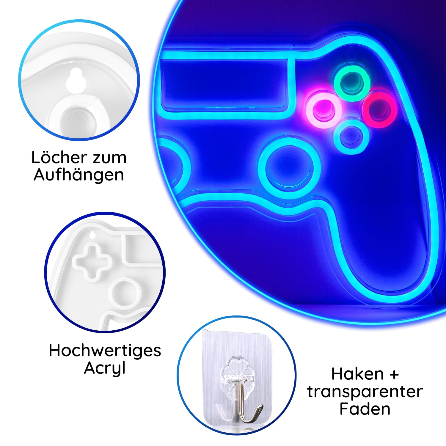 NELUX Neon LED Gaming Room Deko Schild Controller, Neon Gamer Sign Wand Zimmer Lampe, Gaming Beleuchtung Setup Licht Light, Neonschild Wall Schilder Wanddeko. USB-Verbindung mit Dimmer.
