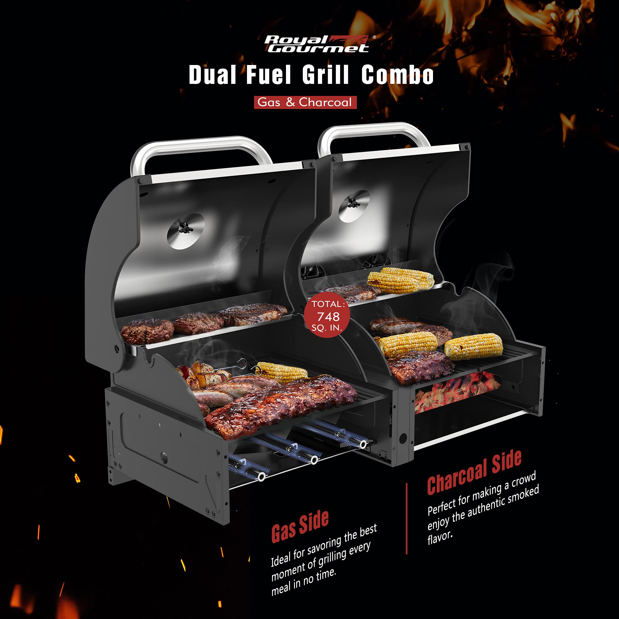 ROYAL GOURMET® ZH3003 DURABLE 3-BURNER GAS/CHARCOAL COMBO GRILL RGC