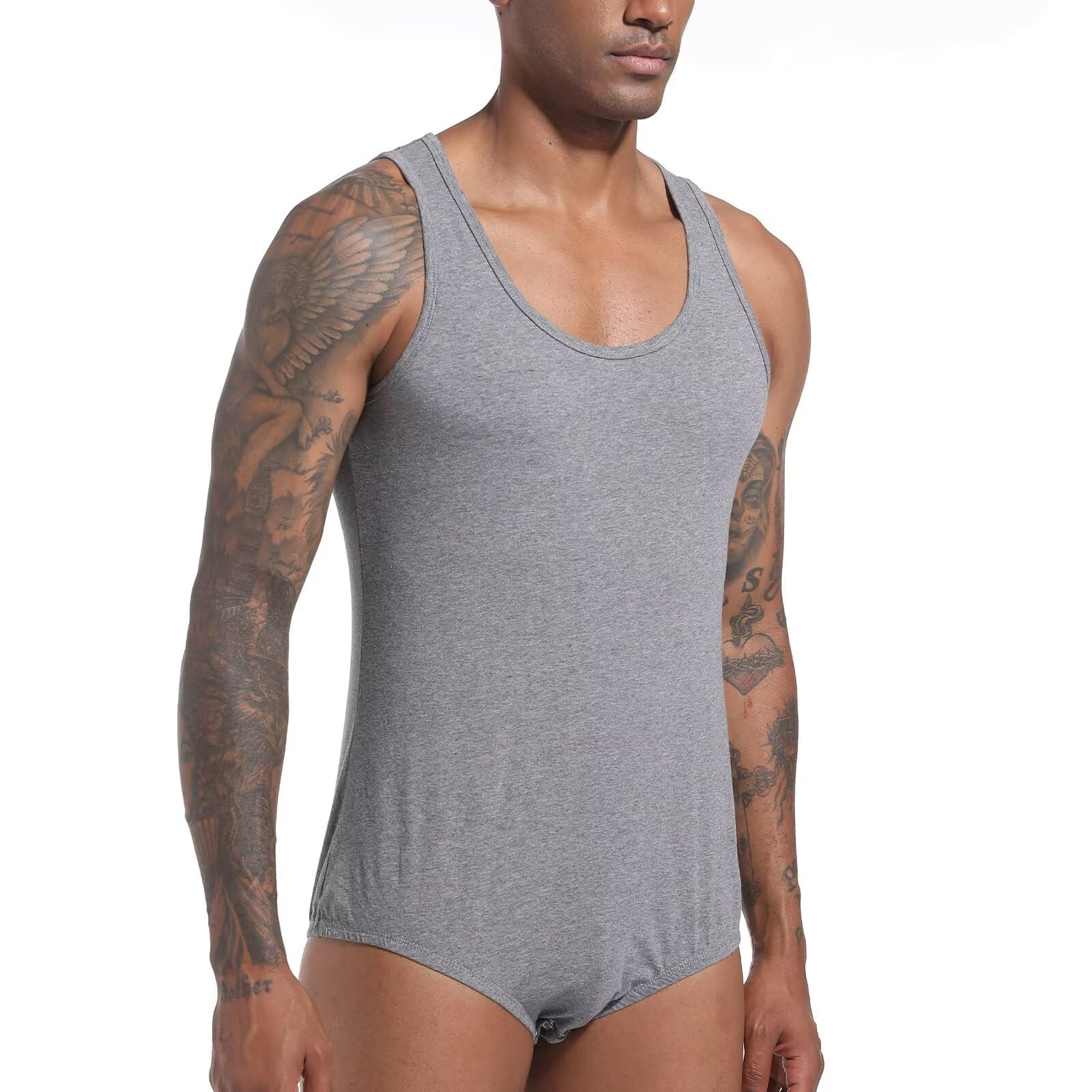 Landofgenie Chaleco Sin Mangas para Hombre Body De Una Pieza Pijama De Algodón Onesie Romper para Adultos