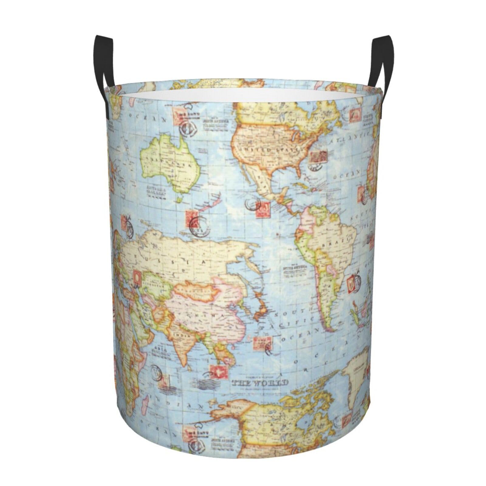 M Circular Hamper world map Print for Dirty Clothes