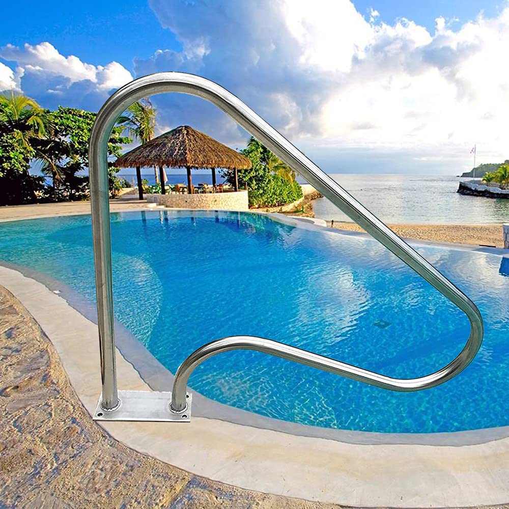Spa Handrails, Stainless Steel Swimming Pool Step Grab Bars with Quick-Installed Bases, 3-Bend Handrails-Stable Load-Bearing