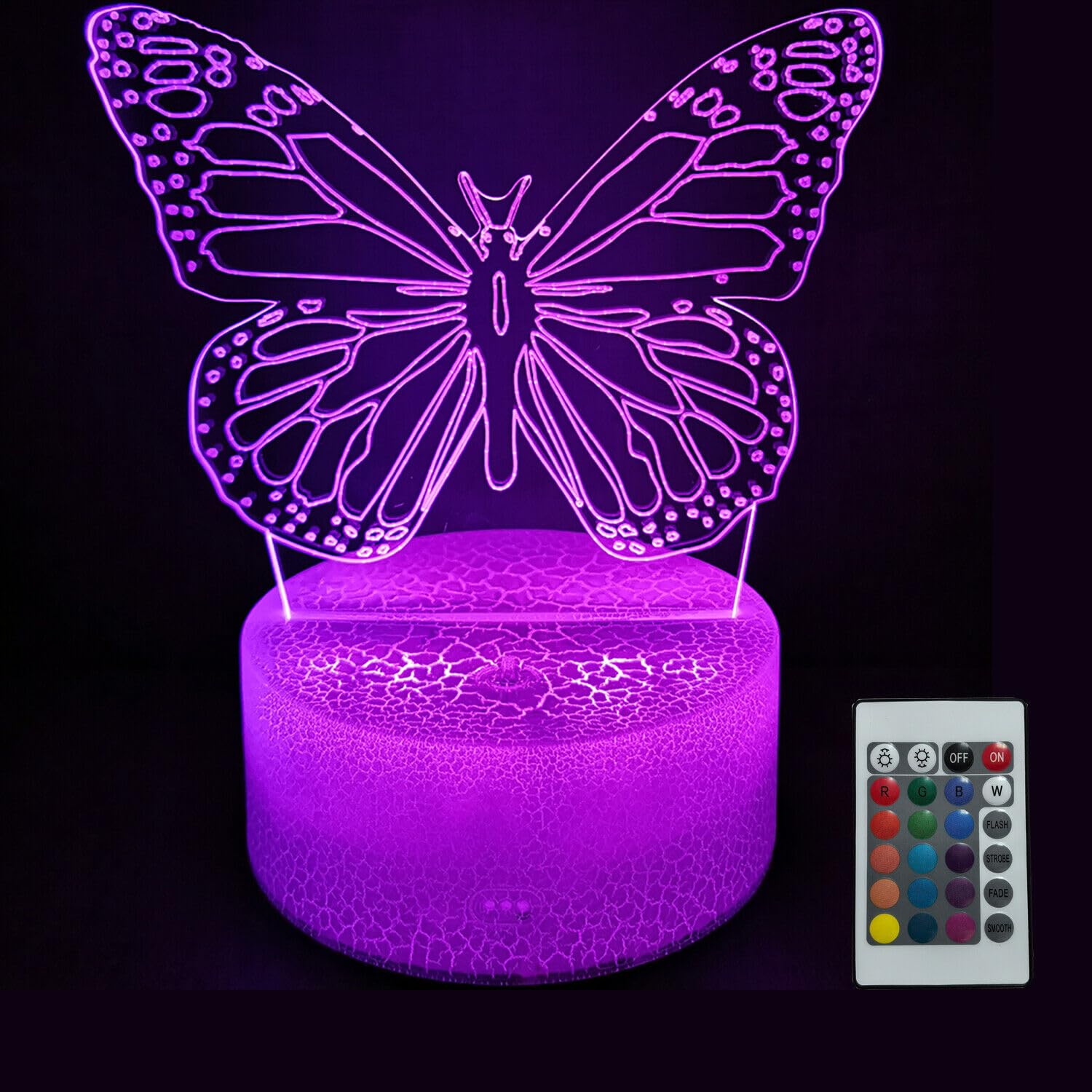 3D Butterfly Night Light Illusion Table Lamp with 16 Colors Remote Control Touch Lamp LED USB Night Light