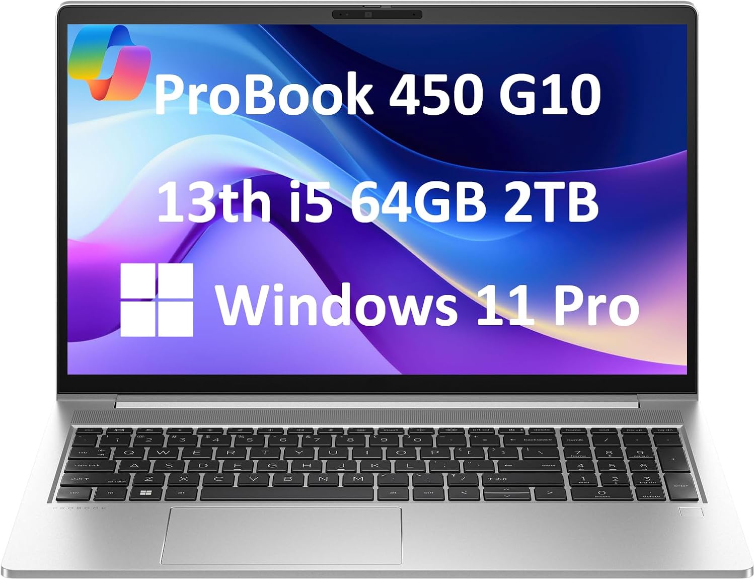 HP ProBook 450 G10 Business Laptop (15.6" FHD Anti-Glare, Intel 10-Core i5-1334U, 64GB RAM, 2TB SSD, (Beats i7-1255U)) Backlit Keyboard, Webcam, Ethernet, Wi-Fi 6E, Win 11 Pro w/ AI Copilot, Silver