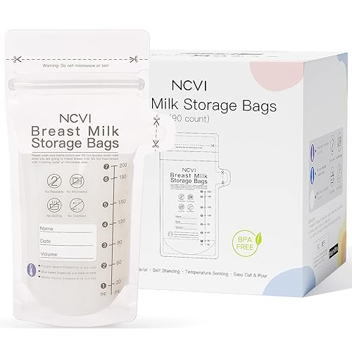 NCVI Bolsas de almacenamiento de leche materna, 90 bolsas de almacenamiento de leche para lactancia materna, bolsas de almacenamiento de leche