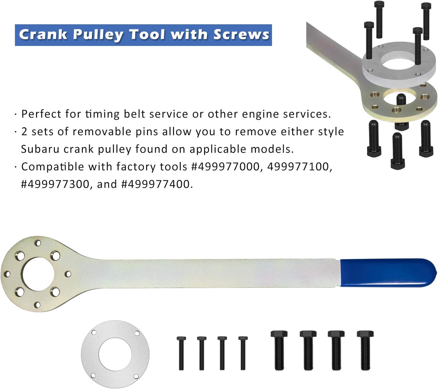 Yoursme Crank Pulley Tool with Screws Wrench Holder Kit for Subaru Imprezas Foresters XT Legacy Outback Baja SVX Saab 9-2X