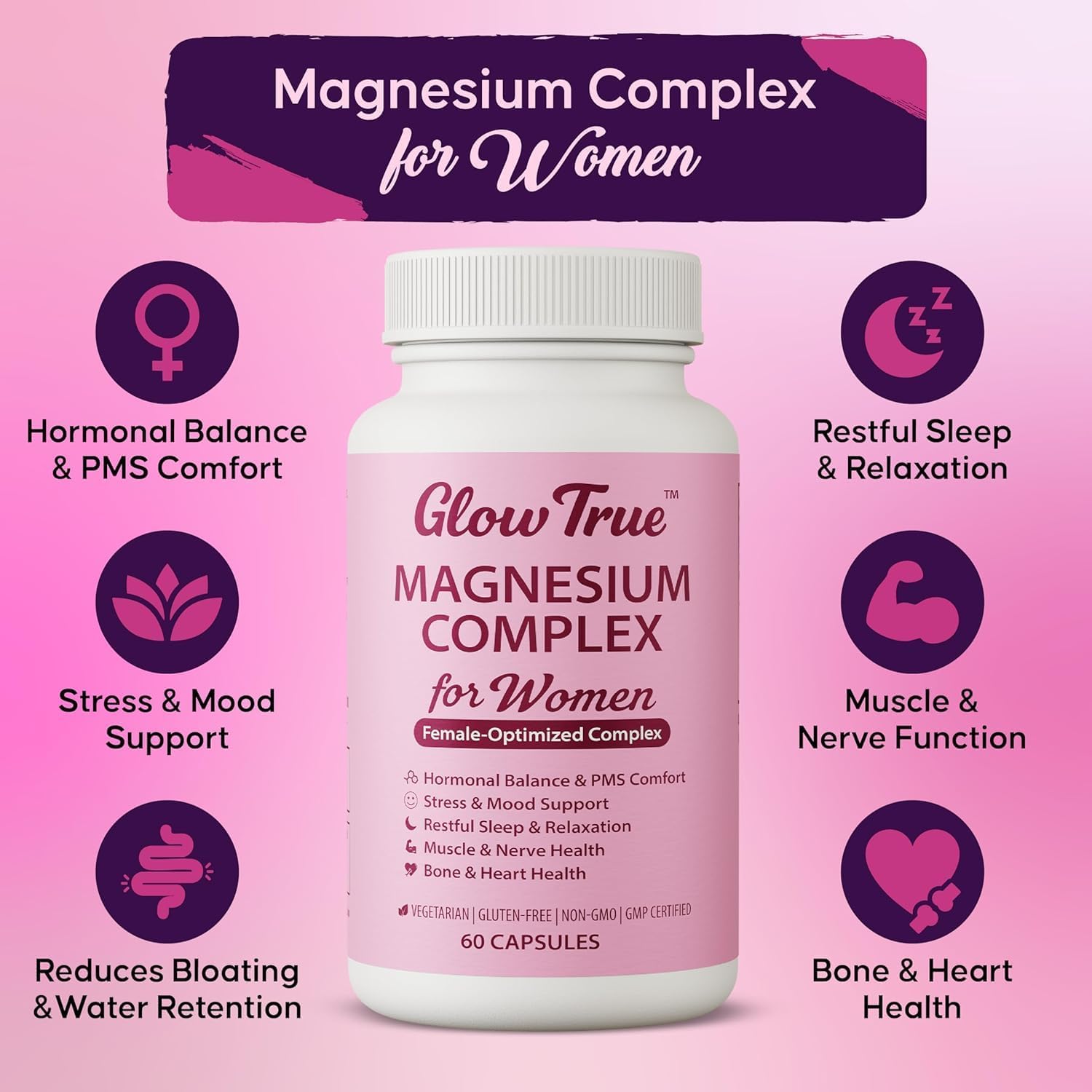 Magnesium Complex for Women – Spectrum 5-Form Magnesium Complex (500 mg), High Absorption Glycinate, Citrate, Oxide & Malate – Vegan, Non-GMO Supports Sleep, Energy, Hormone & Bone – 60 Capsules - Image 2