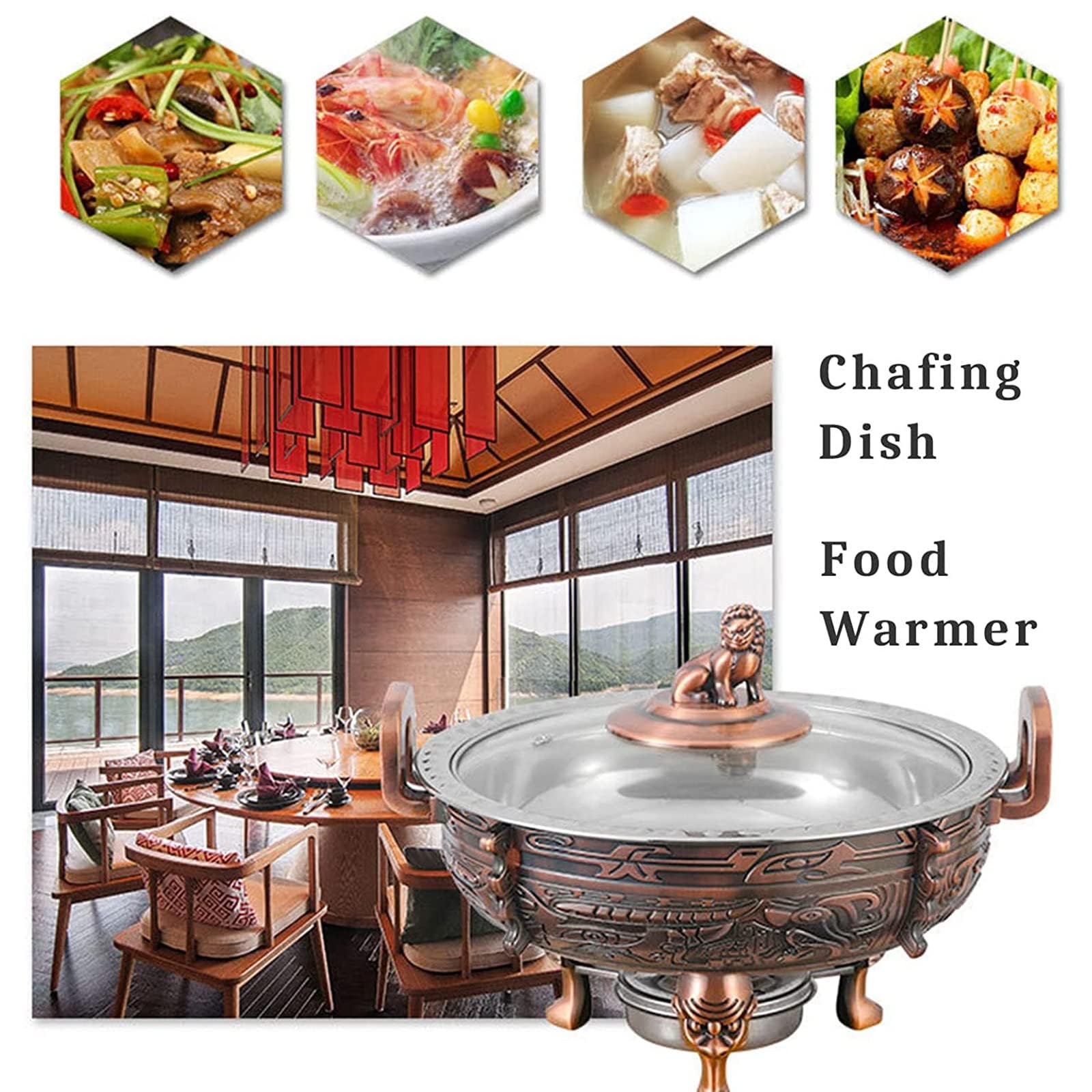 Juego de platos de rozamiento, servidor de buffet de catering con bandeja para alimentos y soportes de combustible para fiestas, eventos y comedor de cocina