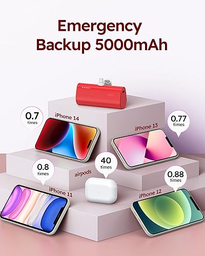 Miniatura 6 de VEGER Mini cargador portátil para iPhone, batería de carga rápida PD de 5000 mAh, 20 W, cargador de respaldo externo portátil inalámbrico para