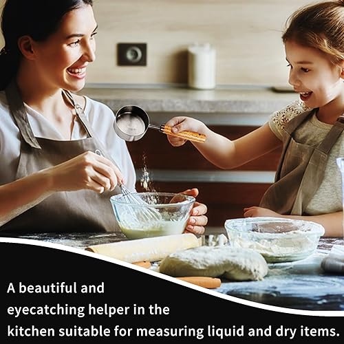 Miniatura 5 de Taza medidora con mango de madera, 14 taza Titanio 60 Ml Acero Inoxidable, Gris Espacio