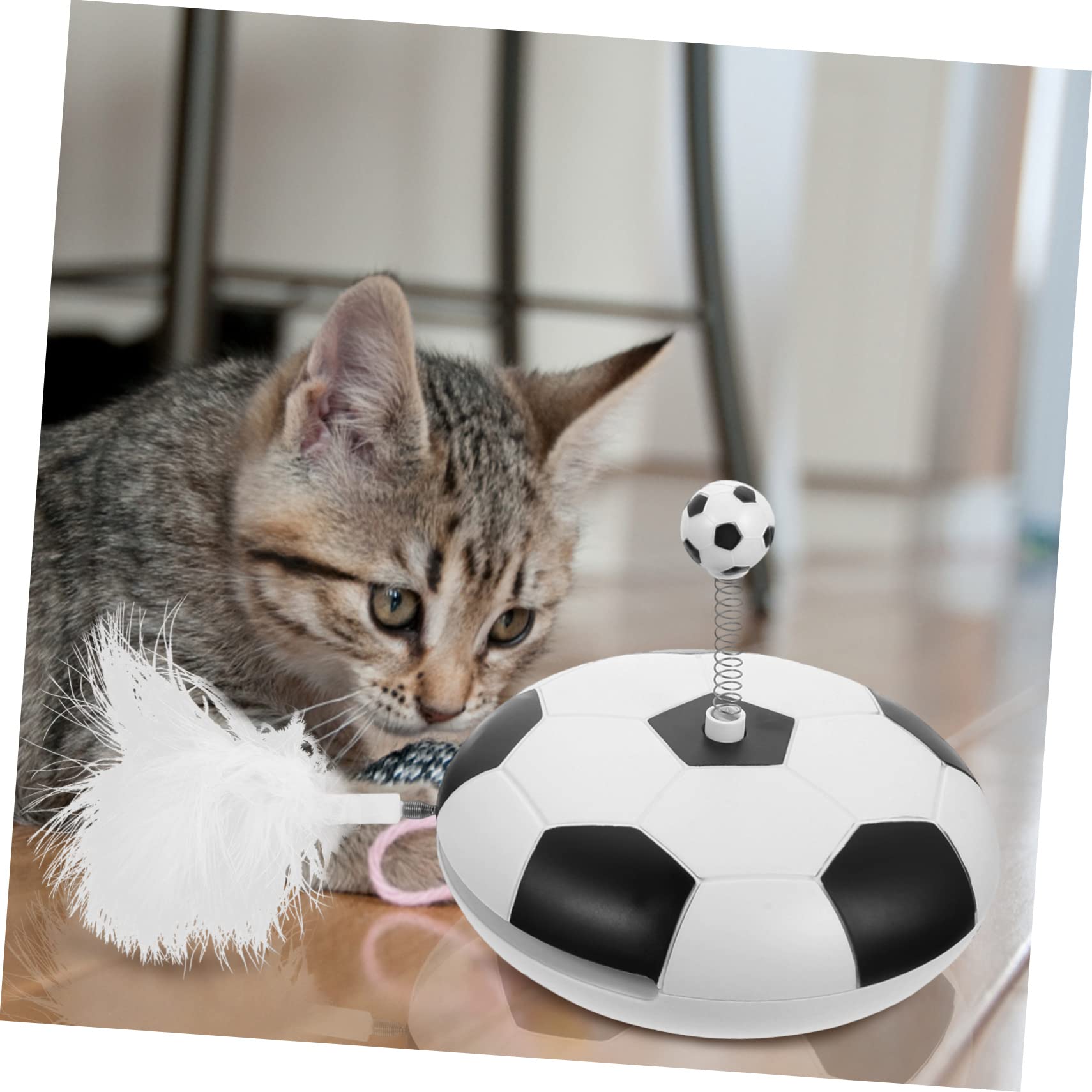 VANZACK Jouet Interactif Automatique pour Chat Forme De Football Stimulez Instinct De Chasse De Votre Chat avec Plumes Et Jeu Autonome pour Divertissement Intérieur sans Batterie