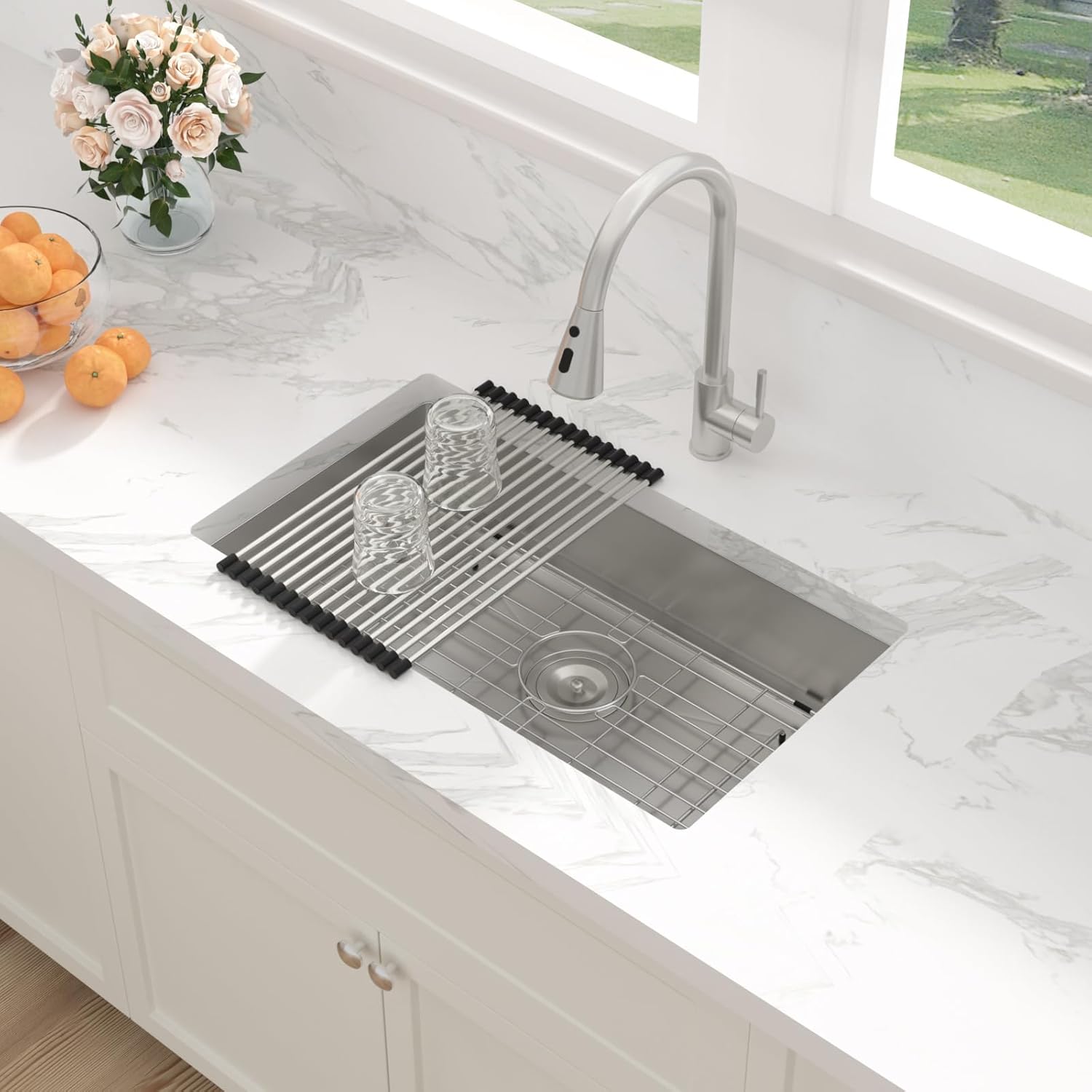 Sarlai ADA Kitchen Sink, 27 Inch Undermount Kitchen Sink 6-Inch Low Depth ADA Compliant Single Bowl 16 Gauge Stainless Steel 27x16 Inch Under Mount Handmade Sinks Basin with Accessories