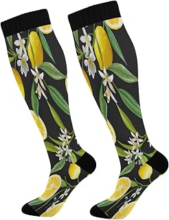 874 Crew Athletic Socks Flower Lemon Fruits Running Socks Breathable Walking Socks Long Calf Socks For Hiking Running Travel 40cm